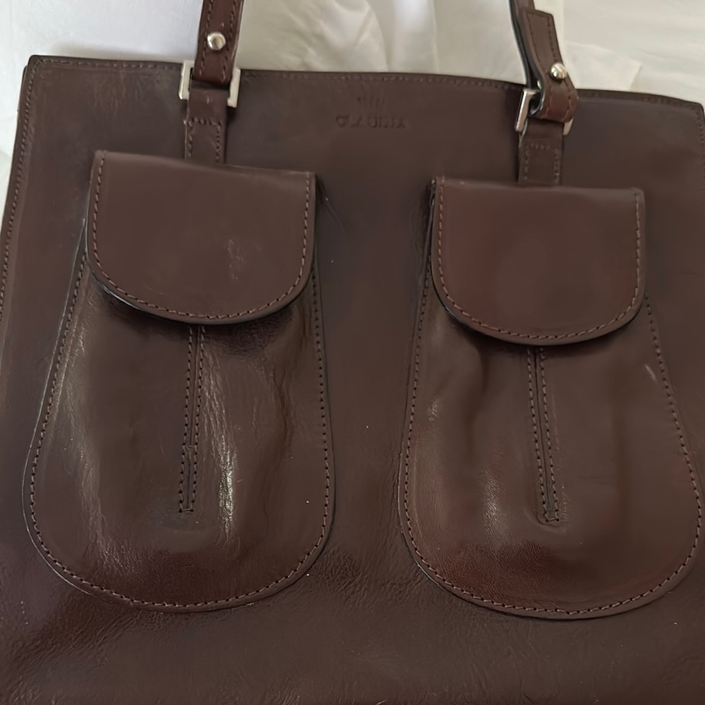 Vintage Claudia Brown Genuine Leather Tote Bag made in Italy